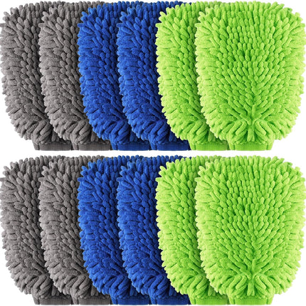12 Pcs Car Wash Mitts - Chenille Microfiber Scratch Free Ultra Absorbent Sponge Cloths for Cars, Trucks and Boats Regular Size, 7.5'' x 10.2''