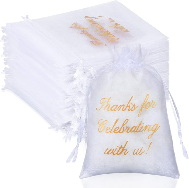 100 Pcs Sheer Organza Bags Wedding Favor Mesh Drawstring Thank You Gift Bag for Guests Candy (Pack of