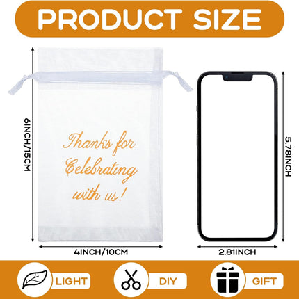 100 Pcs Sheer Organza Bags Wedding Favor Mesh Drawstring Thank You Gift Bag for Guests Candy Favors, Bridal Shower, Anniversary, Birthday(4 x 6 Inch,White) White 1 Count (Pack of 100)