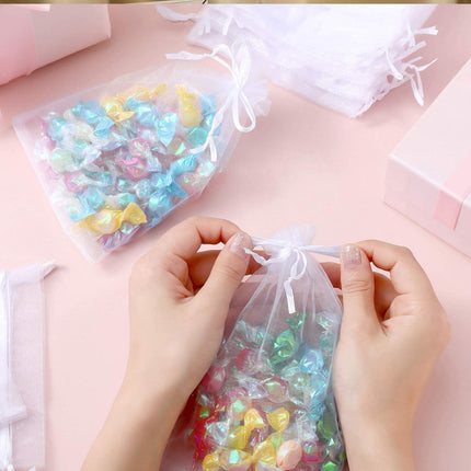 100 Pcs Sheer Organza Bags Wedding Favor Mesh Drawstring Thank You Gift Bag for Guests Candy Favors, Bridal Shower, Anniversary, Birthday(4 x 6 Inch,White) White 1 Count (Pack of 100)