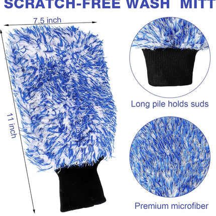 12 Pcs Microfiber Car Wash Mitts, Scratch Free Ultra Absorbent Sponge Glove Cleaner Mitts for Wheel Trucks Home Cleaning (Black and White,Blue White) -