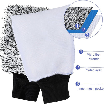 12 Pcs Microfiber Car Wash Mitts, Scratch Free Ultra Absorbent Sponge Glove Cleaner Mitts for Wheel Trucks Home Cleaning (Black and White,Blue White) -
