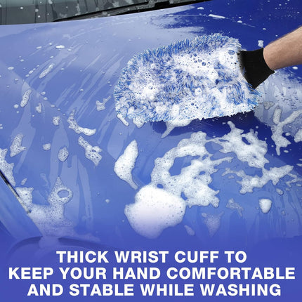 12 Pcs Microfiber Car Wash Mitts, Scratch Free Ultra Absorbent Sponge Glove Cleaner Mitts for Wheel Trucks Home Cleaning (Black and White,Blue White) -