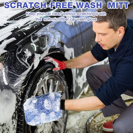 12 Pcs Microfiber Car Wash Mitts, Scratch Free Ultra Absorbent Sponge Glove Cleaner Mitts for Wheel Trucks Home Cleaning (Black and White,Blue White) -