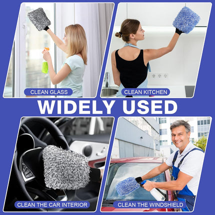 12 Pcs Microfiber Car Wash Mitts, Scratch Free Ultra Absorbent Sponge Glove Cleaner Mitts for Wheel Trucks Home Cleaning (Black and White,Blue White) -