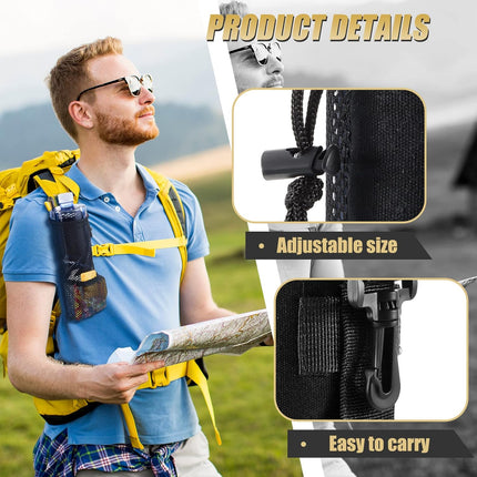 2 Pcs Water Bottle Holder for Backpack Foldable Mesh and Snack Adjustable Pouch Tactical Attachments Carrier Hiking Bicycle(Black) -
