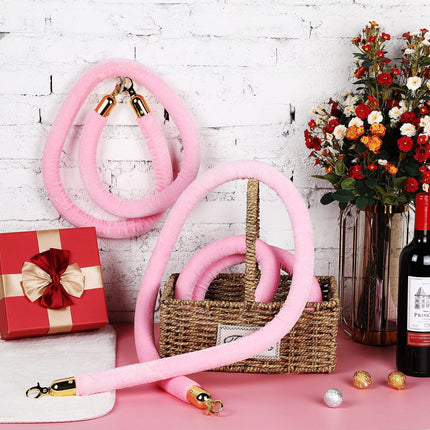 4 Pieces Pink Velvet Stanchion Rope 5 Feet Ropes with Gold Clasps for Party Hotels Wedding Movie Theaters Grand Openings Crowd Control Barrier Supplies -