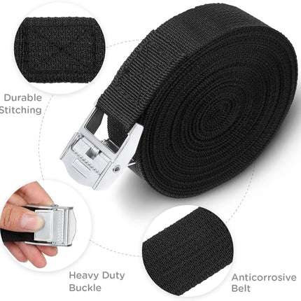 15 Pack 6.5 Feet Lashing Straps Adjustable Kayaks Tie Down Cam Buckle with Buckles up to 250lbs for Cargo, Luggage, Motorcycles, Truck, Car Roof Rack, Sup Surfboard(Black) Black
