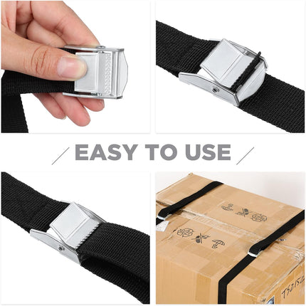15 Pack 6.5 Feet Lashing Straps Adjustable Kayaks Tie Down Cam Buckle with Buckles up to 250lbs for Cargo, Luggage, Motorcycles, Truck, Car Roof Rack, Sup Surfboard(Black) Black