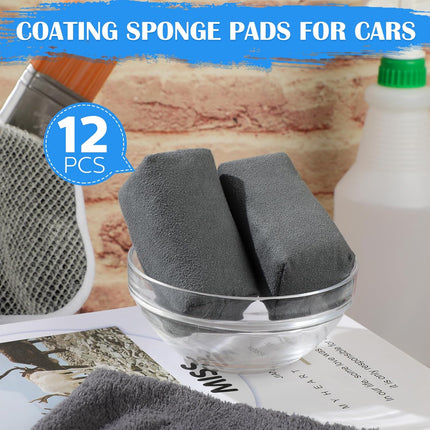 12 Pack Microfiber Applicator Pads Suede Car Detailing Sponge Ceramic Coating for Cars Graphene Metal Plastic Trim Spray Applying Wax(Gray) Gray -