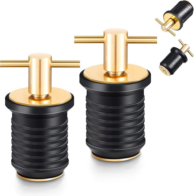 2 Pcs T-Handle Boat Drain Plug Brass Snap for Marine 1 Inch V1259-DP01-A-5526
