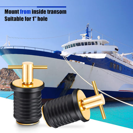 2 Pcs T-Handle Boat Drain Plug Brass Snap for Marine 1 Inch -