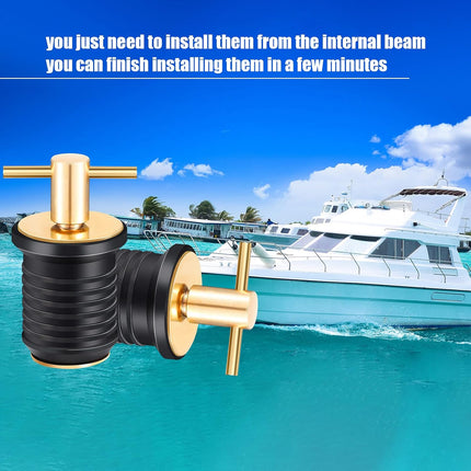 2 Pcs T-Handle Boat Drain Plug Brass Snap for Marine 1 Inch -