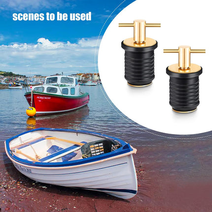 2 Pcs T-Handle Boat Drain Plug Brass Snap for Marine 1 Inch -
