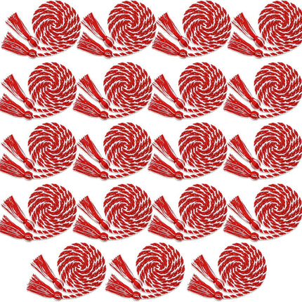 18 Pieces Graduation Cords Bulk 2026 Polyester Yarn Honor 67 Inch Braided Ropes with Tassels for College Students (Red and White) Red White -