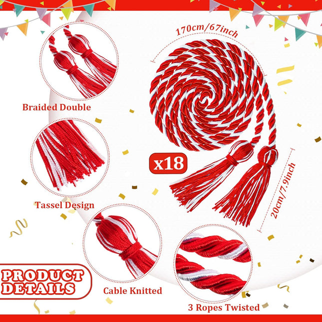 18 Pieces Graduation Cords Bulk 2026 Polyester Yarn Honor 67 Inch Braided Ropes with Tassels for College – product detail