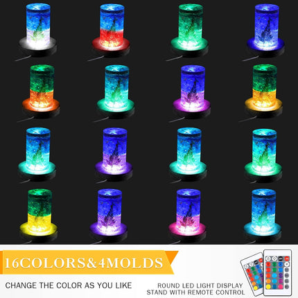 4 Pieces Wood LED Display Light Base Crystal Stand Remote Control Round 16 Lighting Modes Wooden Lighted Holder Colorful Pedestal for Glass Resin Ball(Black) black -