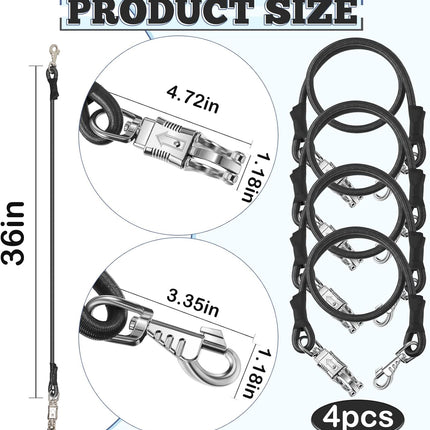 4 Pack Bungee Cross Ties Set Horse Trailer Tie Straps Bulk Cords with Snaps for Accessories, 36 Inch Long (Black) Black -