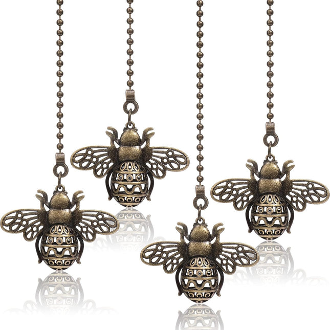 4 Pack 13'' Vintage Queen Bee Ceiling Fan Pull Chain Extender Chains for Fans and Lights (Queen in Bronze