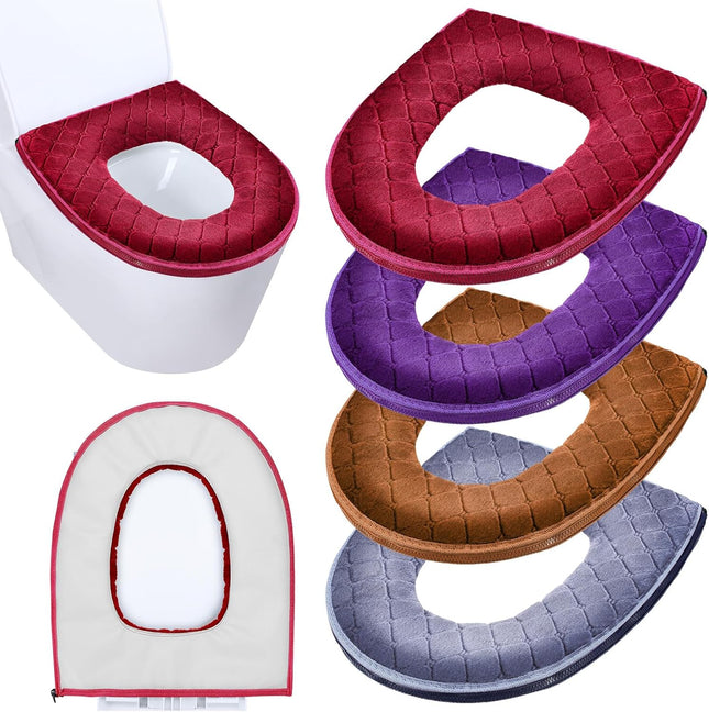 4 Pcs Toilet Seat Covers Pads for Bathroom Comfortable Cushion Cover Soft Thicker Warmer Washable