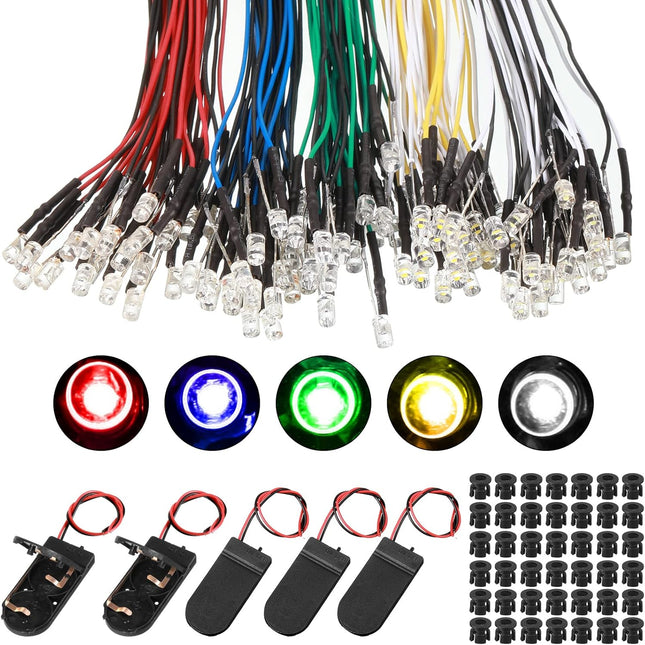 220 Pcs 12v LED Lights Kit 100 Emitting Diodes Pre Wired with Plastic Holders 20 Battery
