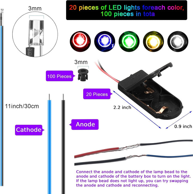 220 Pcs 12v LED Lights Kit 100 Emitting Diodes Pre Wired with Plastic Holders 20 Battery – product detail