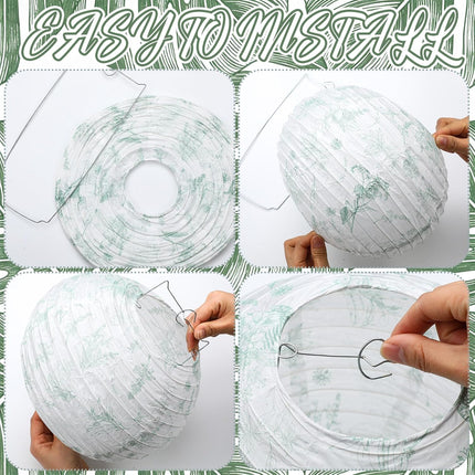18 Pcs Floral Paper Lantern Set 10" 8" Sage Green and White Flower Chinese Chinoiserie Hanging Decoration for Ceiling Wedding Bridal Shower Birthday Party Supplies -