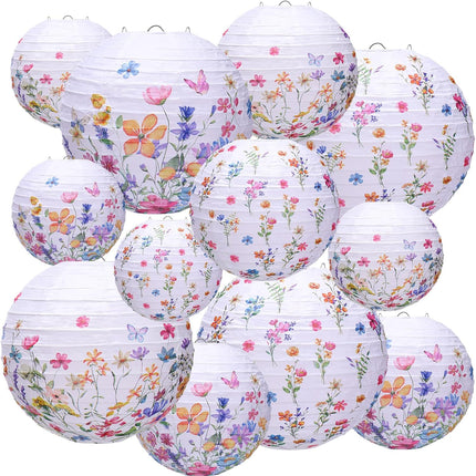 12 Pcs Wildflower Paper Lantern Set Floral Party Decorations Flower Round Lanterns Kit for Spring Baby Shower Bridal Wedding Birthday Tea Supplies -