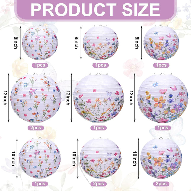 12 Pcs Wildflower Paper Lantern Set Floral Party Decorations Flower Round Lanterns Kit for Spring Baby – product detail