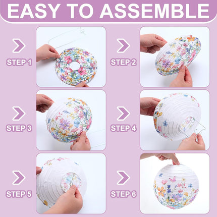 12 Pcs Wildflower Paper Lantern Set Floral Party Decorations Flower Round Lanterns Kit for Spring Baby Shower Bridal Wedding Birthday Tea Supplies -