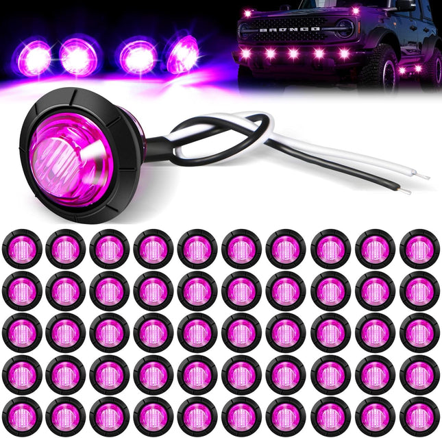 50 Pcs Trailer Side Marker 3/4 Round Led Light 12v Front Rear Indicators Waterproof Lights for Truck Car Bus ATV Utv Rv Van Pickup Stop Lamp Purple