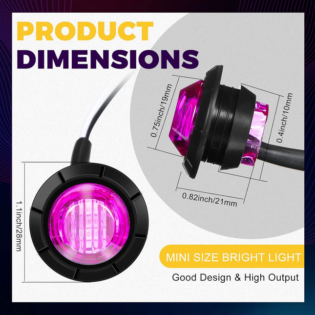 50 Pcs Trailer Side Marker 3/4 Round Led Light 12v Front Rear Indicators Waterproof Lights for Truck Car Bus ATV Utv Rv Van Pickup Stop Lamp Purple