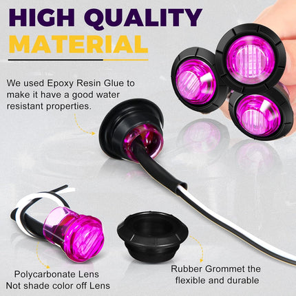 50 Pcs Trailer Side Marker 3/4 Round Led Light 12v Front Rear Indicators Waterproof Lights for Truck Car Bus ATV Utv Rv Van Pickup Stop Lamp, Purple -