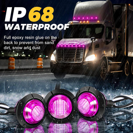 50 Pcs Trailer Side Marker 3/4 Round Led Light 12v Front Rear Indicators Waterproof Lights for Truck Car Bus ATV Utv Rv Van Pickup Stop Lamp, Purple -