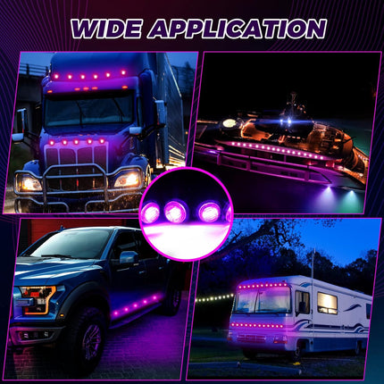 50 Pcs Trailer Side Marker 3/4 Round Led Light 12v Front Rear Indicators Waterproof Lights for Truck Car Bus ATV Utv Rv Van Pickup Stop Lamp, Purple -