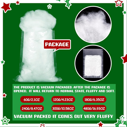 Fake Snow Decor Artificial Fluffy Fiber Stuffing White for Tree Covering Home and Party Decorations(480 G) - 480 G