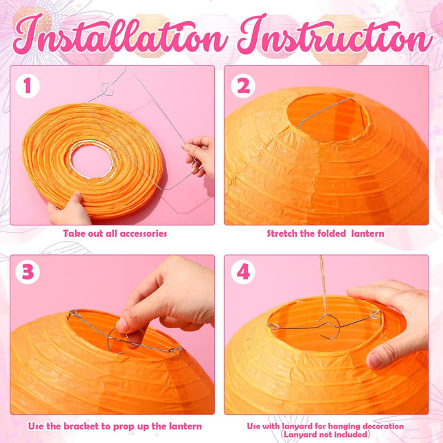 16 Pcs Pink and Orange Paper Lanterns Birthday Party Decorations Mixed Size 6'' 8'' 10'' 12'' Colorful – product detail