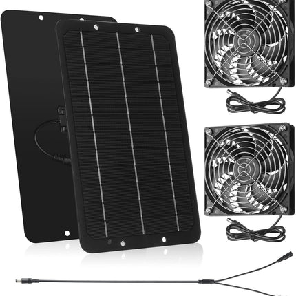 Solar Powered Fan Panel Dual Fans Kit 10w 12v Exhaust Outdoor Waterproof for Greenhouse Chicken Coop Pet House Sheds Window(1 Set) -