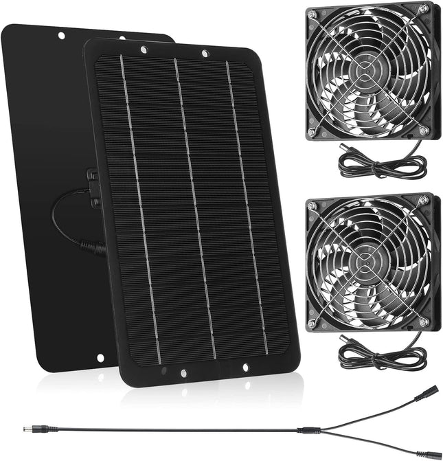 Solar Powered Fan Panel Dual Fans Kit 10w 12v Exhaust Outdoor Waterproof for Greenhouse Chicken Coop Pet