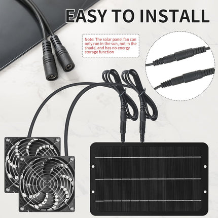 Solar Powered Fan Panel Dual Fans Kit 10w 12v Exhaust Outdoor Waterproof for Greenhouse Chicken Coop Pet House Sheds Window(1 Set) -