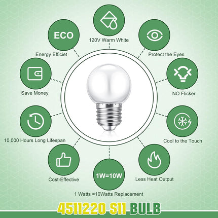 LED Night Light Bulb 1 Watt Low Wattage Bulbs 7.5 Equivalent 4511220 Lighting S11 White Lightbulb Small Globe with E26 Medium Base G45 2700k Not Dimmable for Outdoor Christmas, 8 Pieces -