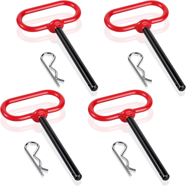 4 Pcs 3/8 x Inch Handle Hitch Pin for Tractor Trailer and Clip Tow Accessories V1259-DP01-A-5555 in Red