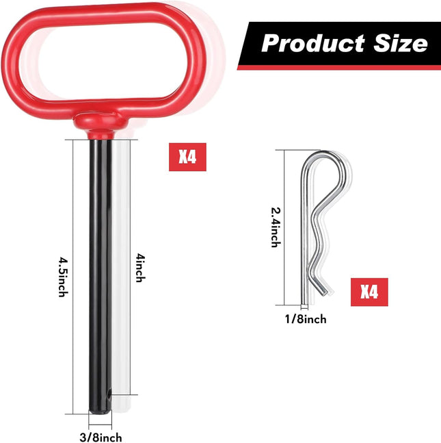 4 Pcs 3/8 x Inch Handle Hitch Pin for Tractor Trailer and Clip Tow Accessories – product detail