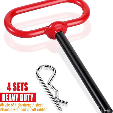 4 Pcs 3/8 x Inch Handle Hitch Pin for Tractor Trailer and Clip Tow Accessories Farm,Tractor,Turn Mower, Towing Cargo, Boat, RV, Car, Truck, Bike, ATV(Red) Red -
