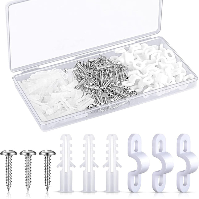 Wire Shelf Loop Clips White Plastic Screws and Expansion Tubes for Shelving (120) V1259-DP01-A-5556