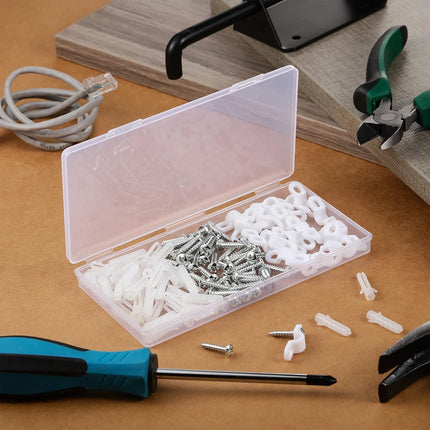 Wire Shelf Loop Clips White Plastic Screws and Expansion Tubes for Shelving (120) -