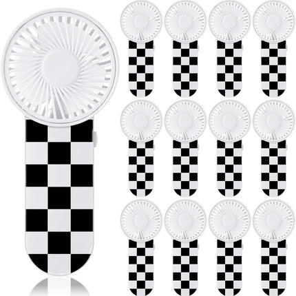 12 Pcs Race Car Party Favors Portable Fan Bulk Mini Handheld Personal Fans Checkered Black and White for Team Gift Travel Summer Outdoor Decorations -