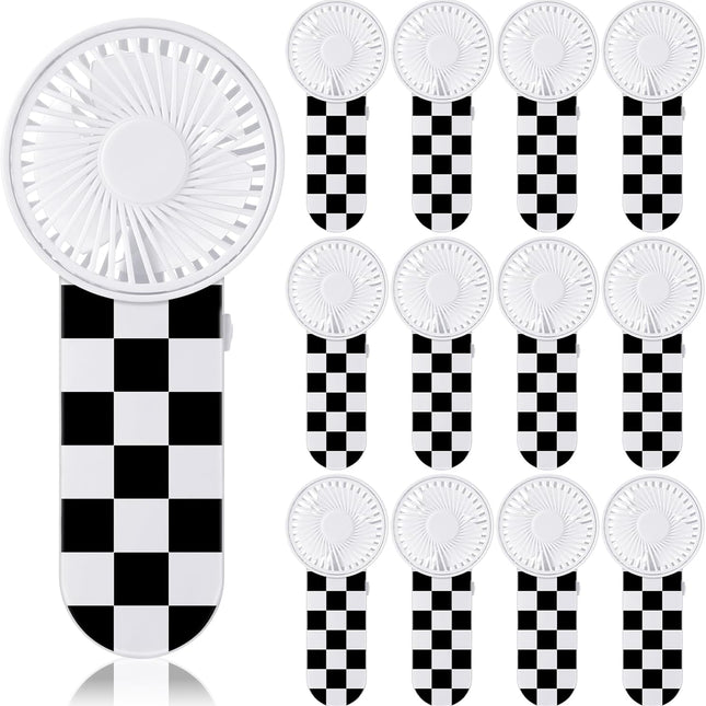12 Pcs Race Car Party Favors Portable Fan Bulk Mini Handheld Personal Fans Checkered Black and White for Team Gift Travel Summer Outdoor Decorations -