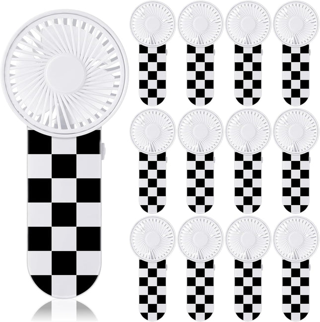 12 Pcs Race Car Party Favors Portable Fan Bulk Mini Handheld Personal Fans Checkered Black and White for