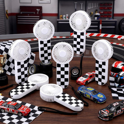 12 Pcs Race Car Party Favors Portable Fan Bulk Mini Handheld Personal Fans Checkered Black and White for Team Gift Travel Summer Outdoor Decorations -